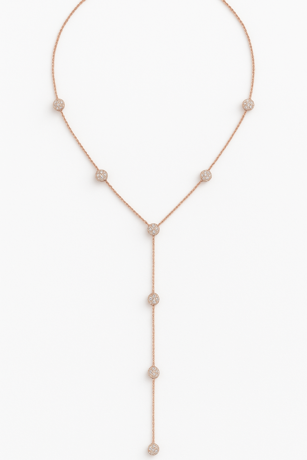 Necklace Cosmos, Lariat, Rose Gold, Paved White Dimond