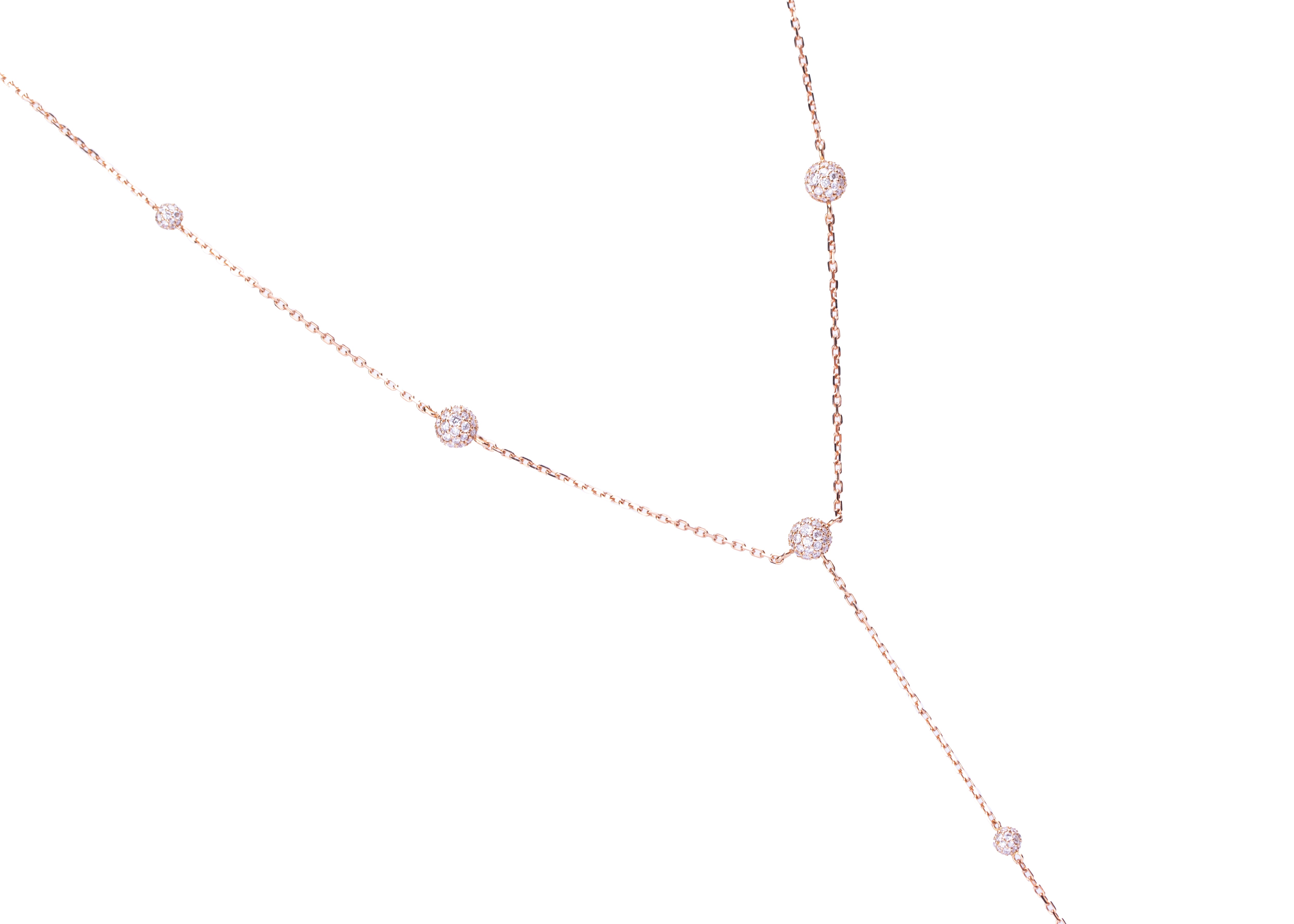 Necklace Cosmos, Lariat, Rose Gold, Paved White Dimond