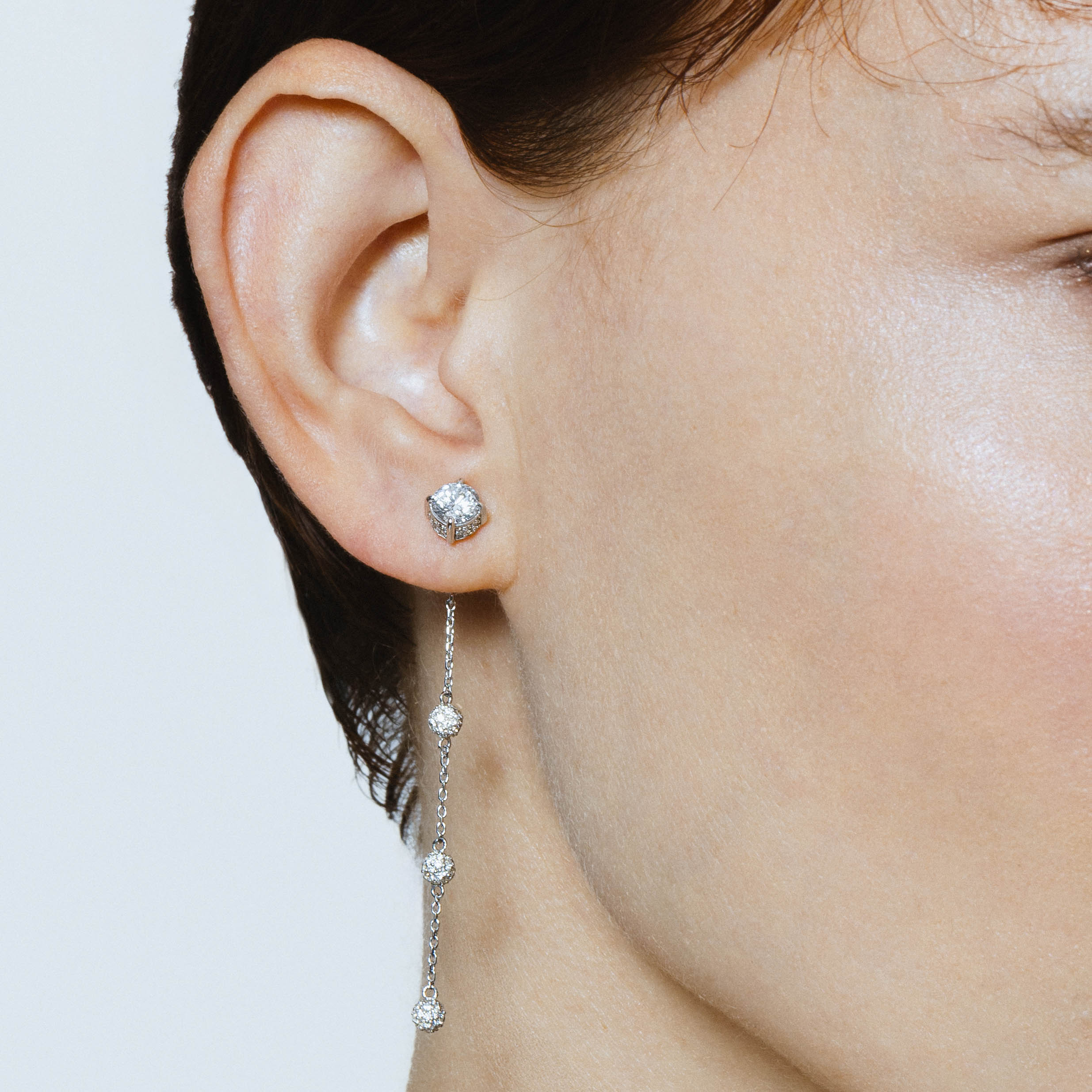 Long Earrings Cosmos White Gold, Fully Paved
