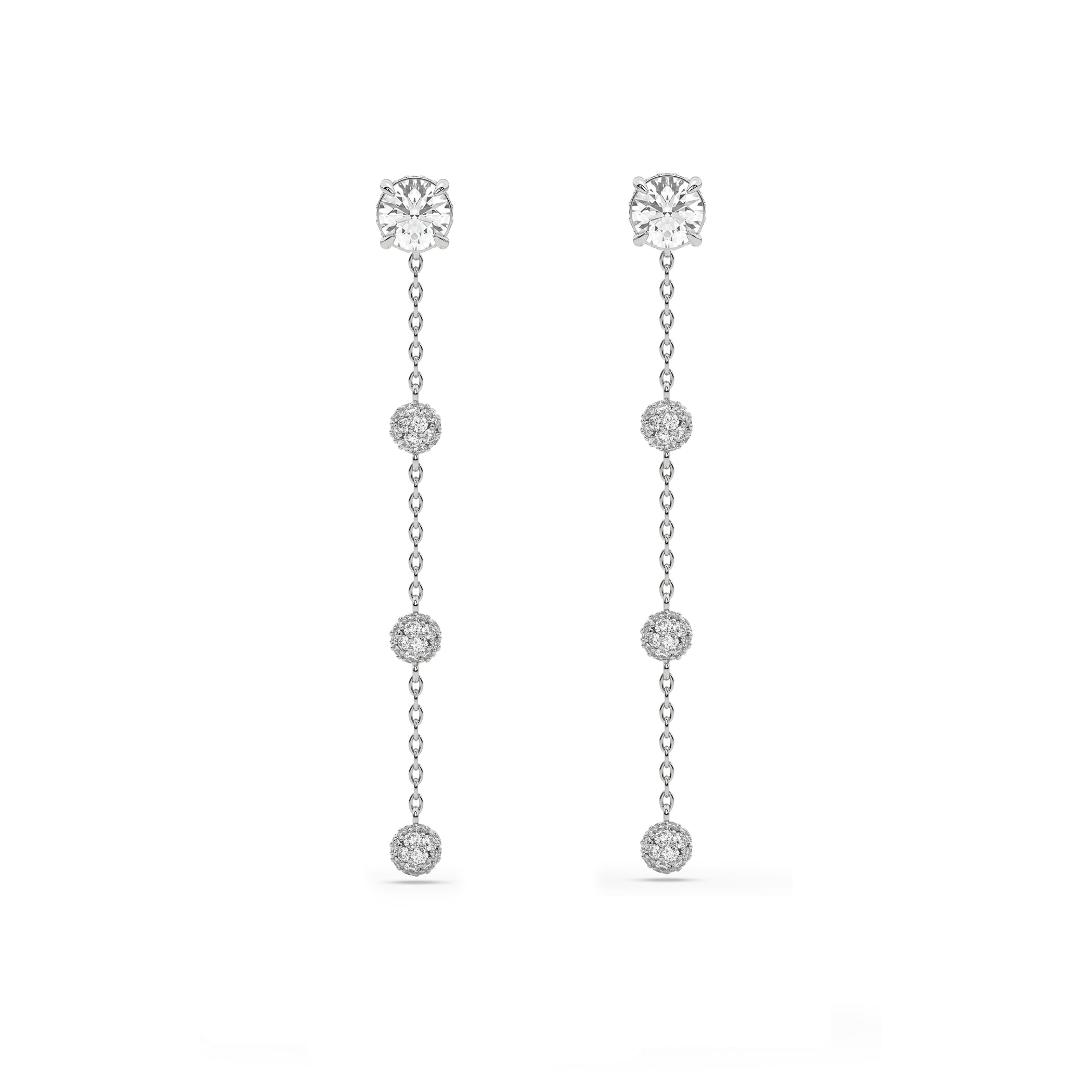 Long Earrings Cosmos White Gold, Fully Paved