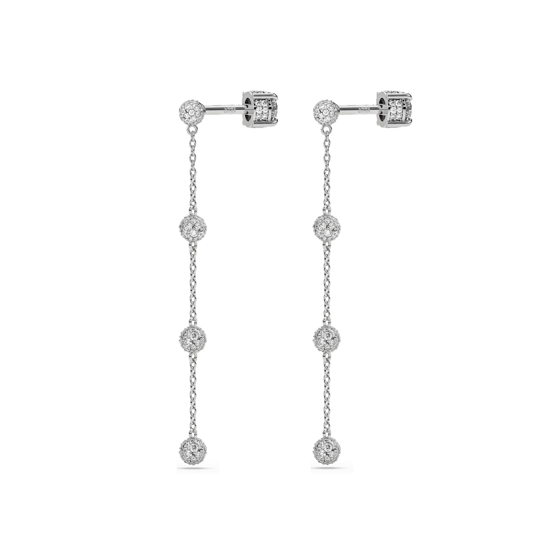 Cosmos Long Earrings in White Gold, Fully Paved