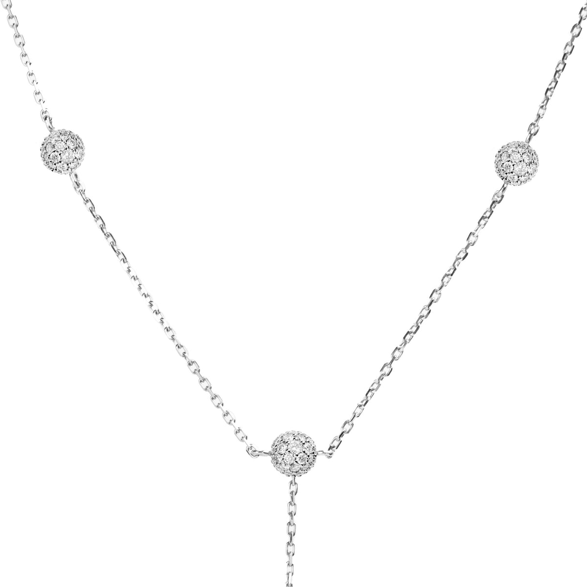 Cosmos Lariat Necklace in White Gold, Fully Paved