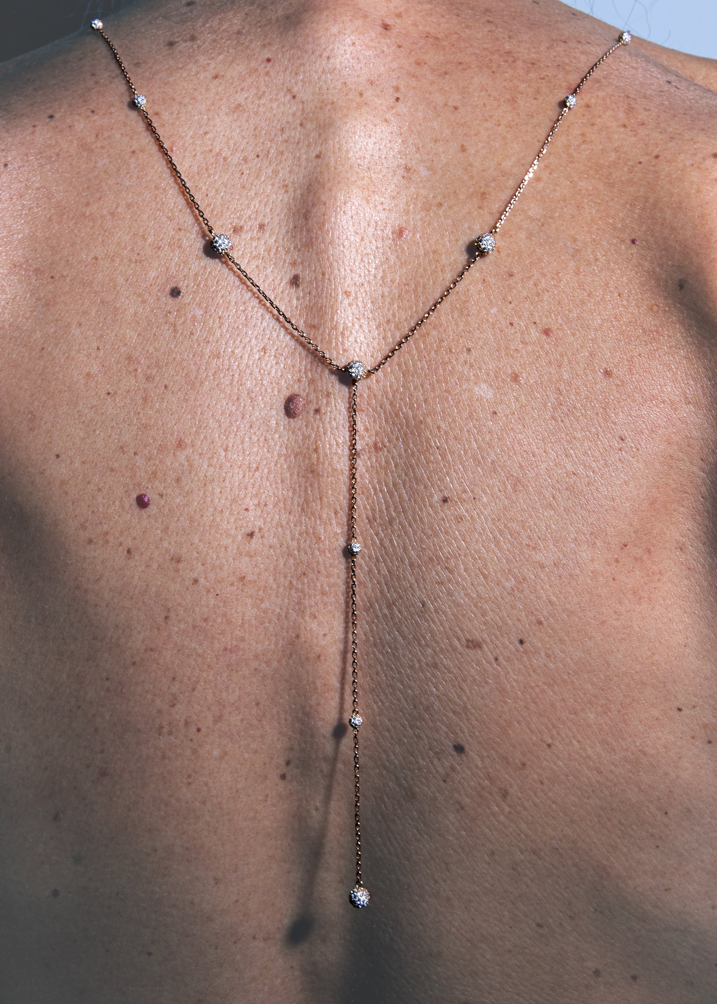 Necklace Cosmos, Lariat, Rose Gold, Paved White Dimond