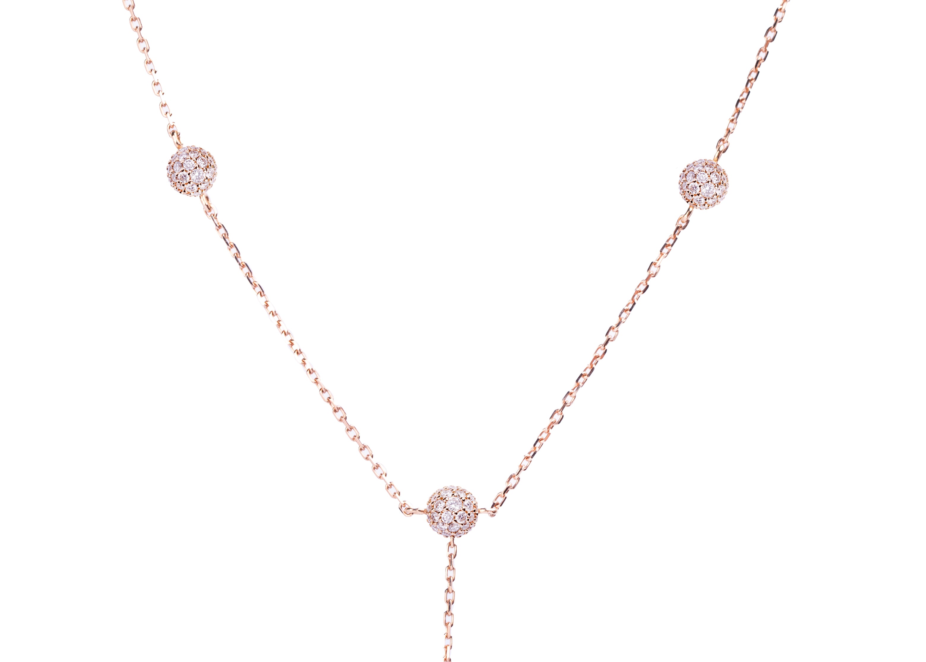 Necklace Cosmos, Lariat, Rose Gold, Paved White Dimond