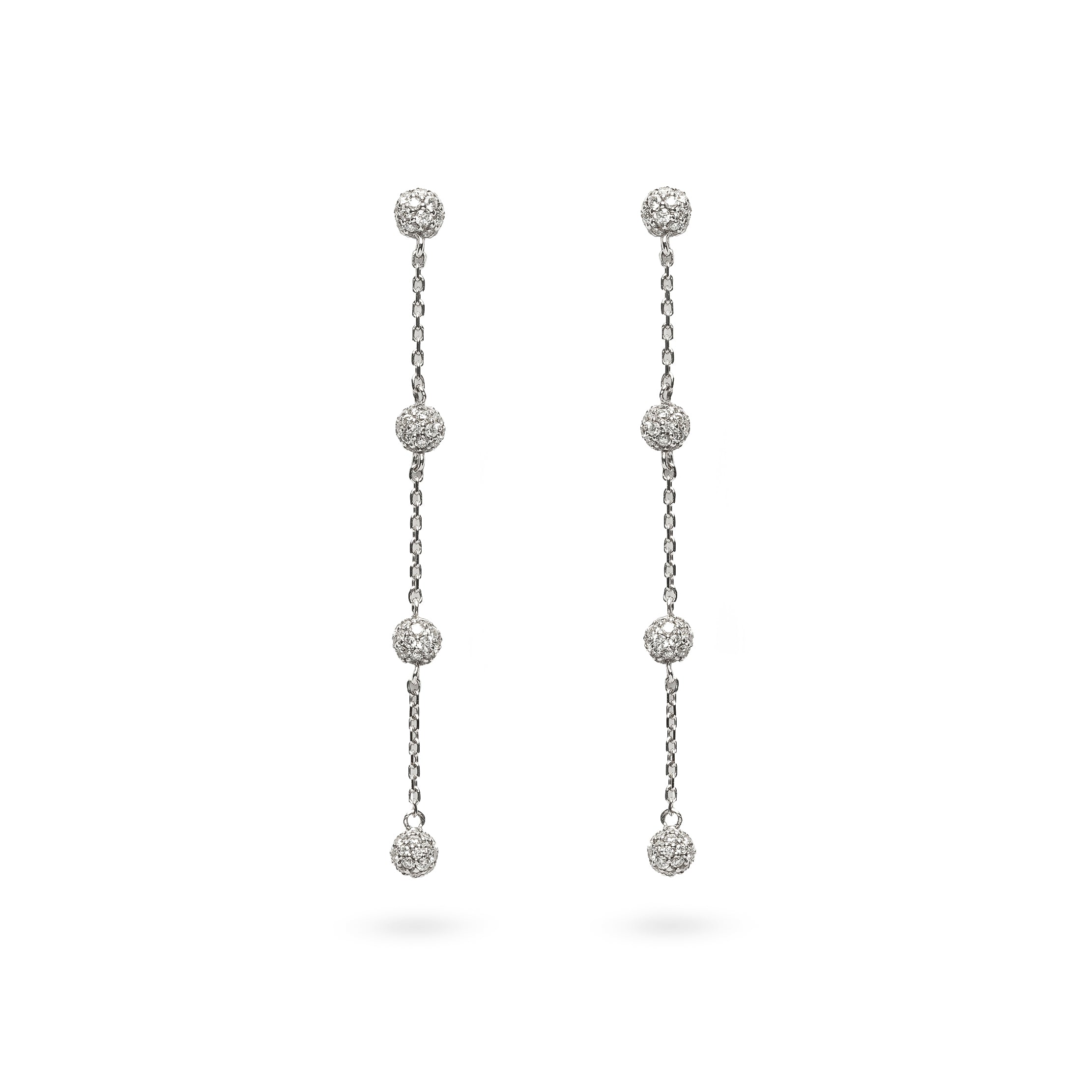 Long Earrings Cosmos White Gold, Fully Paved