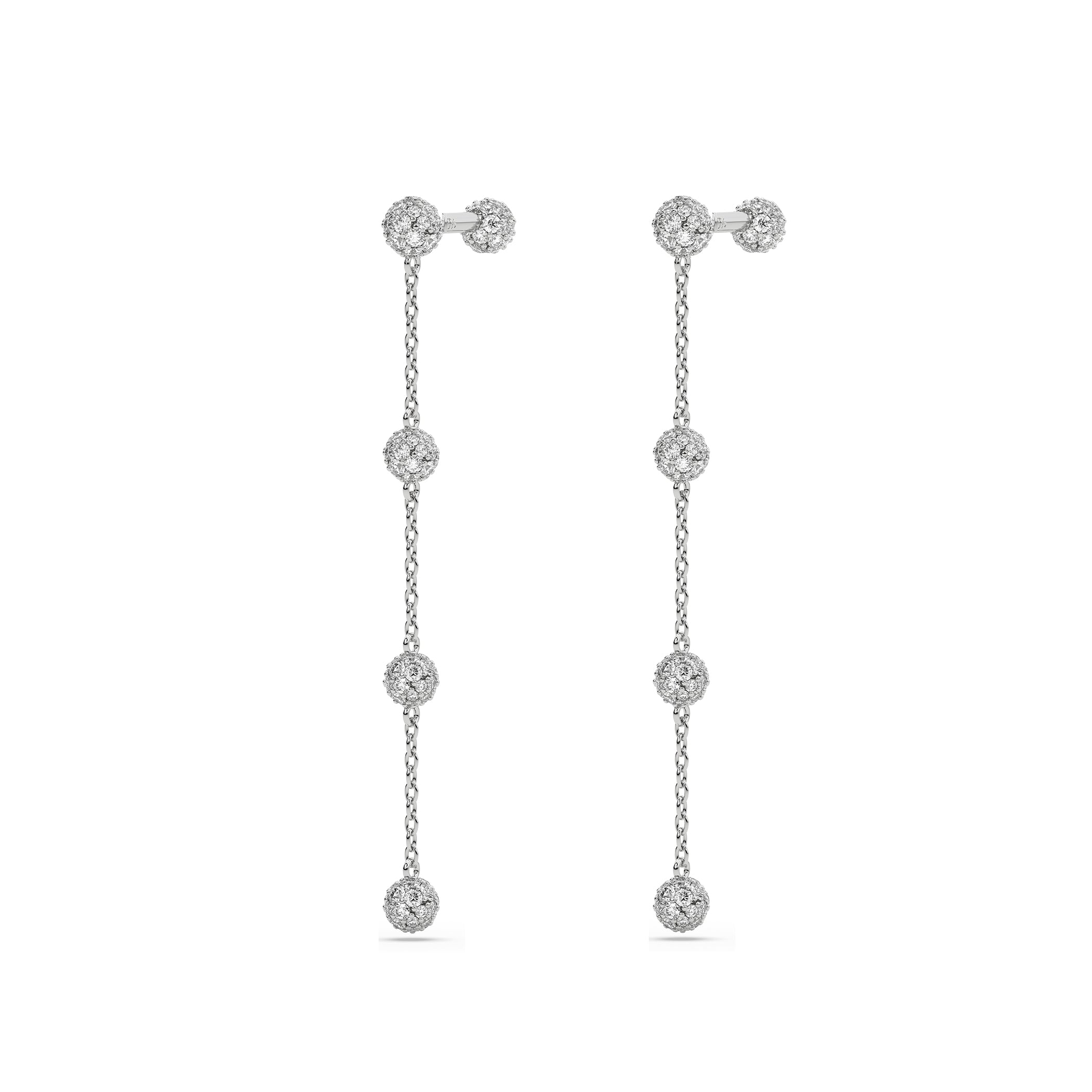 Long Earrings Cosmos White Gold, Fully Paved