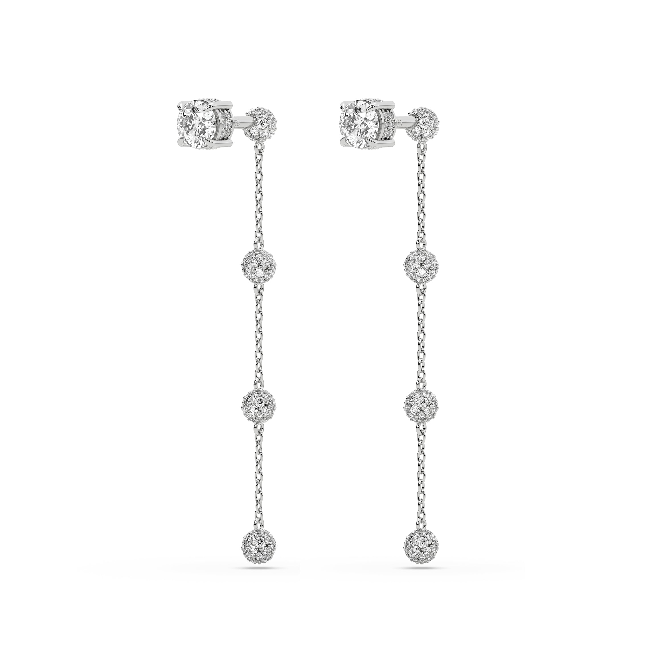 Long Earrings Cosmos White Gold, Fully Paved