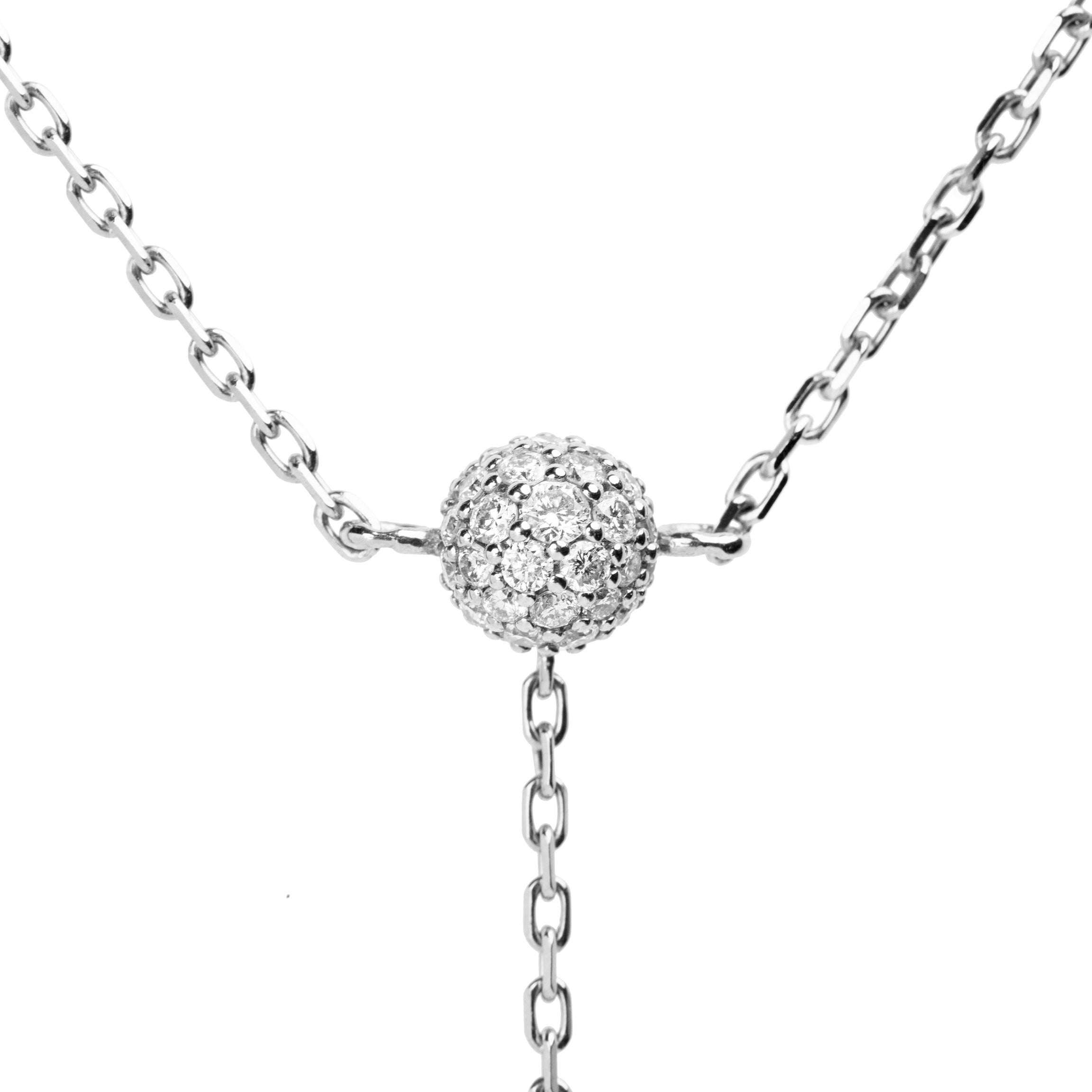 Cosmos Lariat Necklace in White Gold, Fully Paved